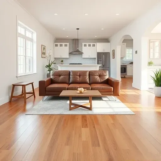 Restored living room in Youngsville, NC with hardwood floors, fresh paint, modern furniture, and a clean, bright interior.