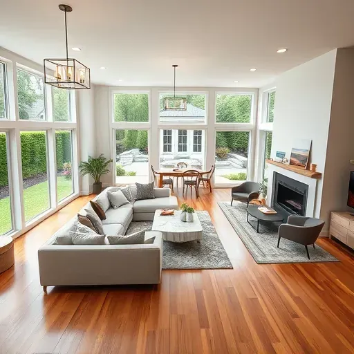 Modern renovated Angier, NC home interior with spacious living, stylish kitchen, cozy dining area, and lush backyard views.