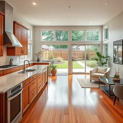 Finished home renovation in Fuquay-Varina, NC featuring a modern kitchen, hardwood floors, lush backyard, and stylish decor.