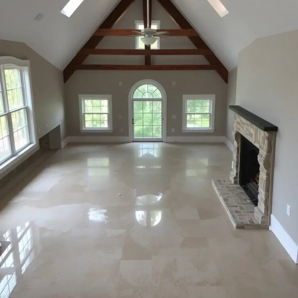 Water damage restoration in Zebulon, NC: a home interior with warped floors, peeling paint, drying equipment, and mold growth.