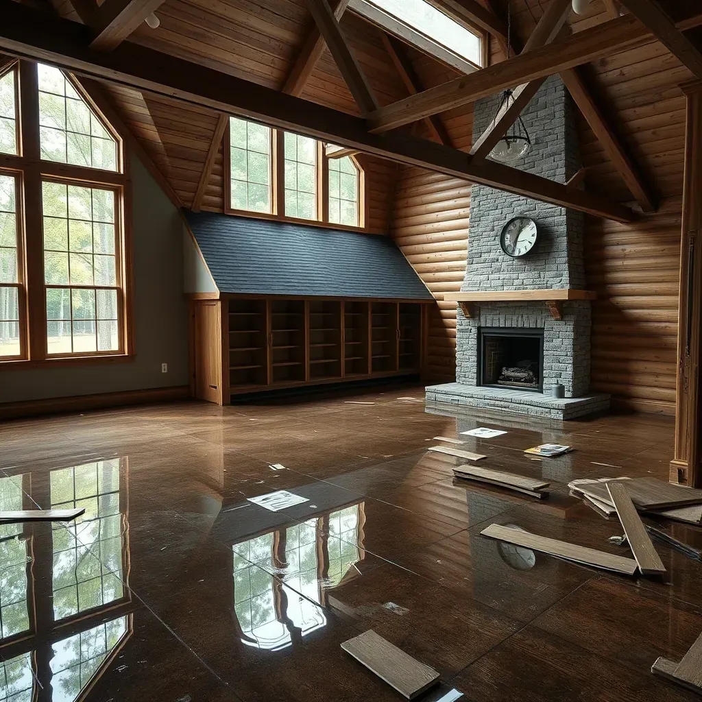 Water damage restoration in Archer Lodge, NC: wet drywall, warped floors, dehumidifiers, air movers, and moisture meters.
