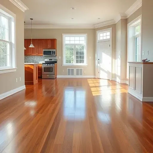 Restored Franklinton, NC living room with polished floors, freshly painted walls, and a modern kitchen, showcasing expert water damage repair
