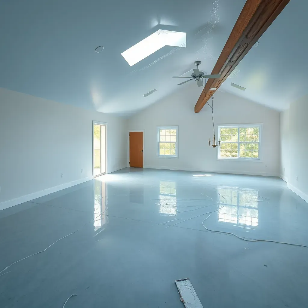 Water damage restoration in Carrboro, NC shows soaked carpets, drying equipment, and damaged walls in a home interior.