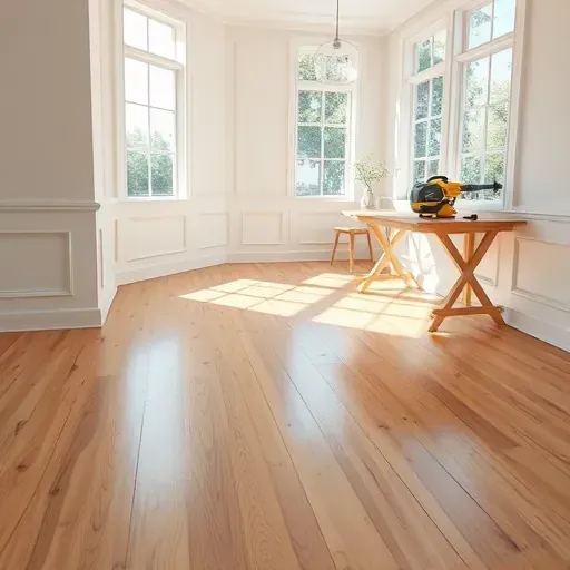 Restored Oxford, NC room interior after water damage showing clean floor, repaired drywall, natural light, and restoration tools.
