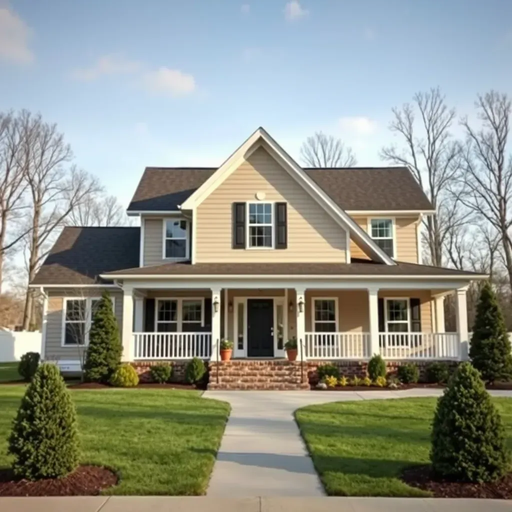 Renovated suburban home in Rolesville, NC with updated exterior, lush yard, landscaped gardens, and a spacious outdoor patio.