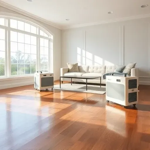 Restored Mebane, NC living room with clean hardwood floors, neutral walls, and subtle repair signs after water damage cleanup.