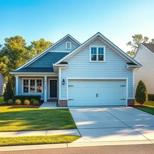 Renovated Smithfield, NC home with modern design, fresh siding, landscaped yard, and sleek garage under clear blue sky.