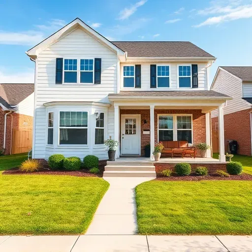 Newly renovated Dunn, NC home with white siding, large windows, inviting porch, landscaped yard, and vibrant flowers.