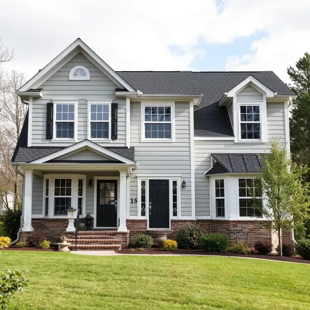Beautiful renovated Mebane, NC home with modern Appalachian style, fresh siding, new roof, lush lawn, and updated porch.