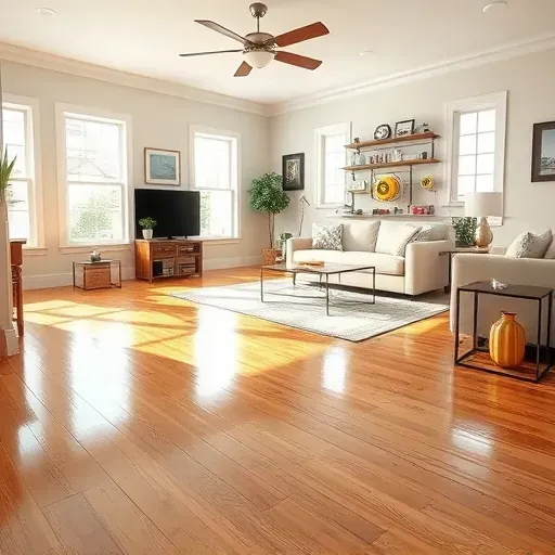 Restored Benson, NC living room with hardwood floors, fresh paint, organized water damage repair tools, and natural light.