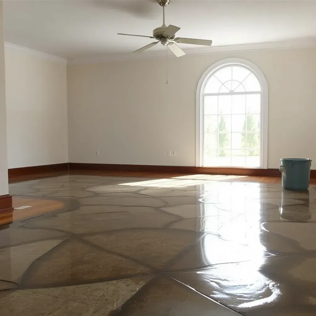 Water damage restoration scene in Clayton, NC: restored white walls, dried hardwood, dehumidifier, and drying equipment inside.