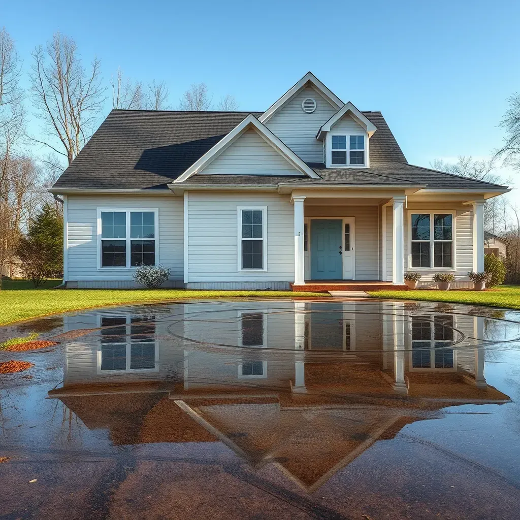 Water damage restoration scene in Smithfield, NC showing wet walls, flooded floors, drying equipment, and water stains.