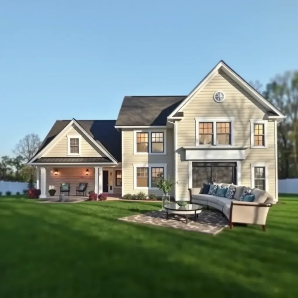 Beautifully renovated home in Lillington, NC with fresh siding, updated porch, lush greenery, and charming neighborhood details.