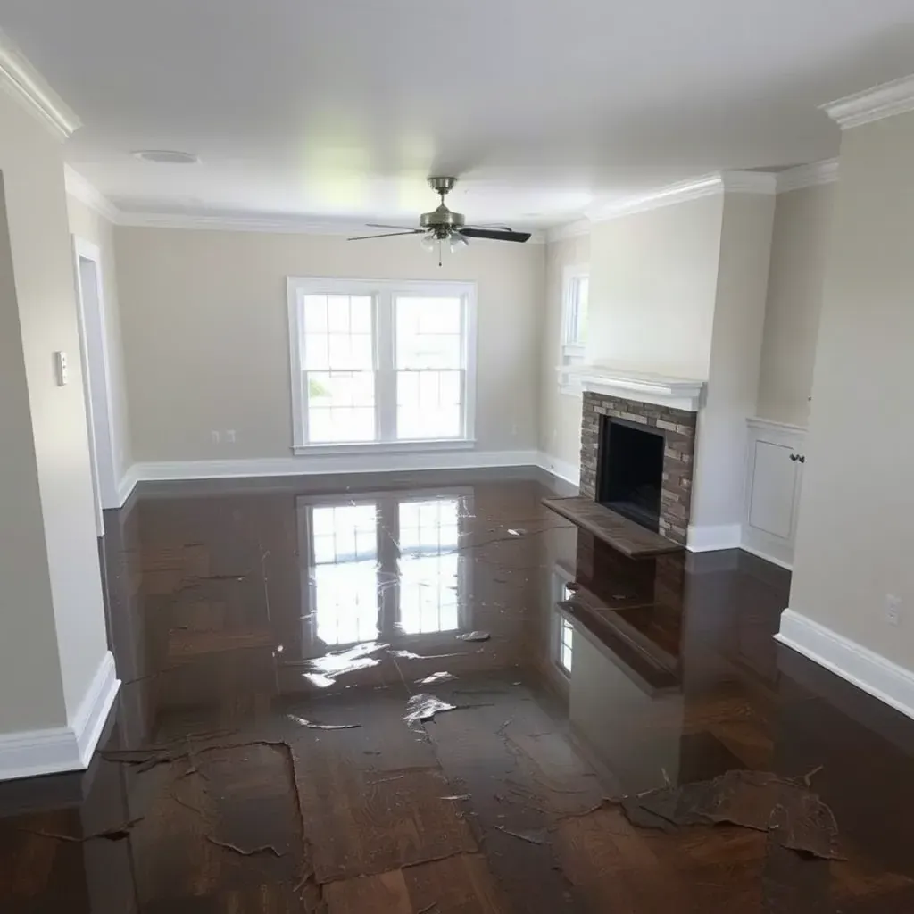 Water damage restoration crew repairing a flooded home in Clayton, NC with equipment and water removal tools.