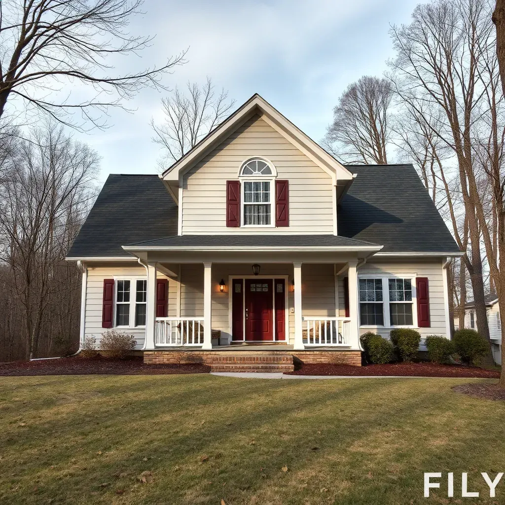 Beautiful renovated Erwin, NC home featuring fresh neutral siding, white trim, new porch, lush landscaping, and modern windows.