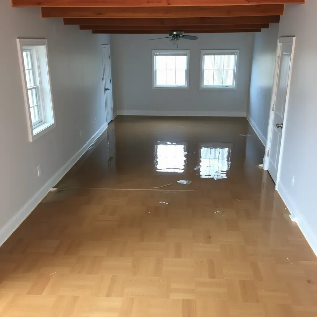 Restored Princeton interior showing water damage repair with equipment, drying tools, and signs of professional restoration.