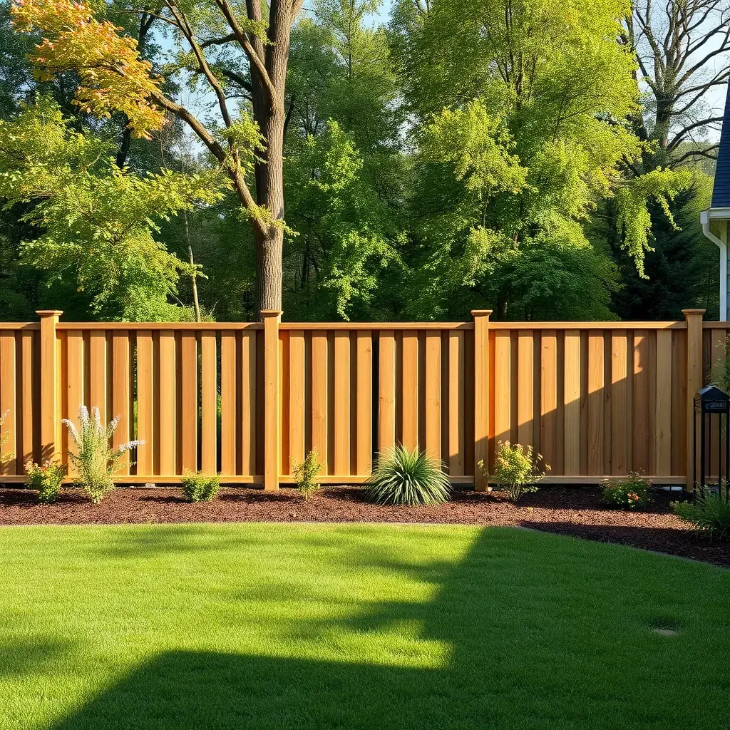 Freshly renovated white wooden fence in a Raleigh backyard with lush landscaping and natural lighting.
