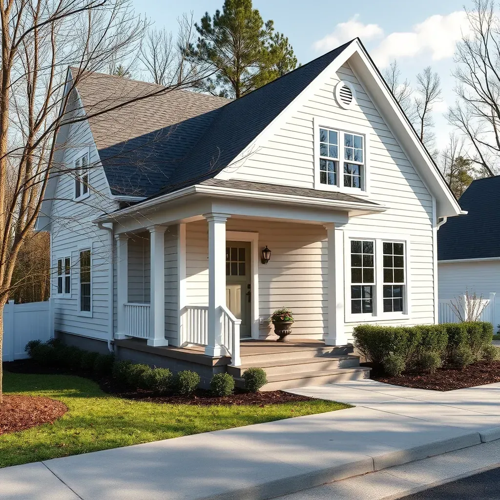 Beautifully renovated Spring Hope, NC home with pastel siding, fresh shingles, updated windows, and lush landscaping.