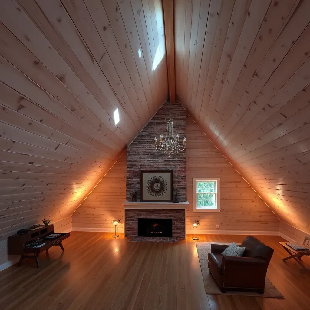 Spacious Raleigh attic with exposed beams, sunlight, restoration tools, and new plaster walls, showcasing craftsmanship.