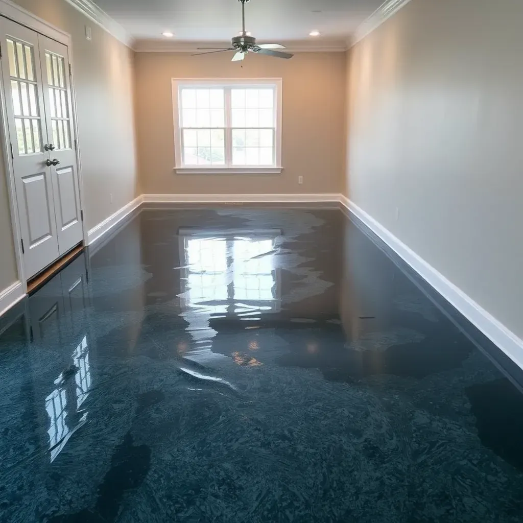 Water damage restoration in Wendell, NC shows warped hardwood floors, water-stained drywall, mold, and drying equipment.