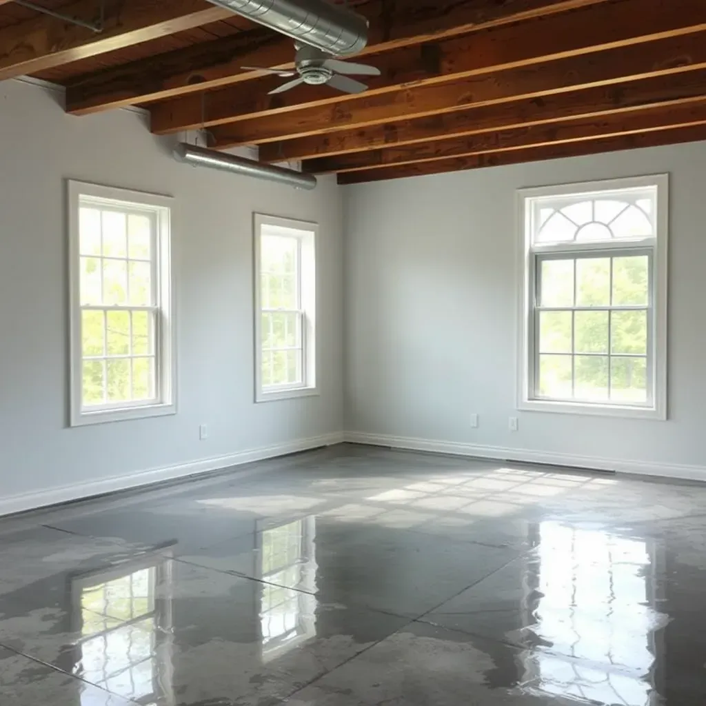 Interior of water-damaged Mebane, NC space with soaked carpets, drying equipment, and visible moisture signs.