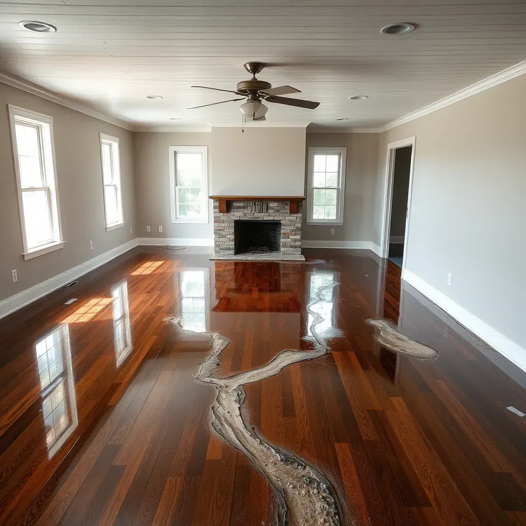 Water damage restoration scene in Wilson's Mills, NC featuring repaired drywall, drying equipment, moisture meters, and organized cleanup.