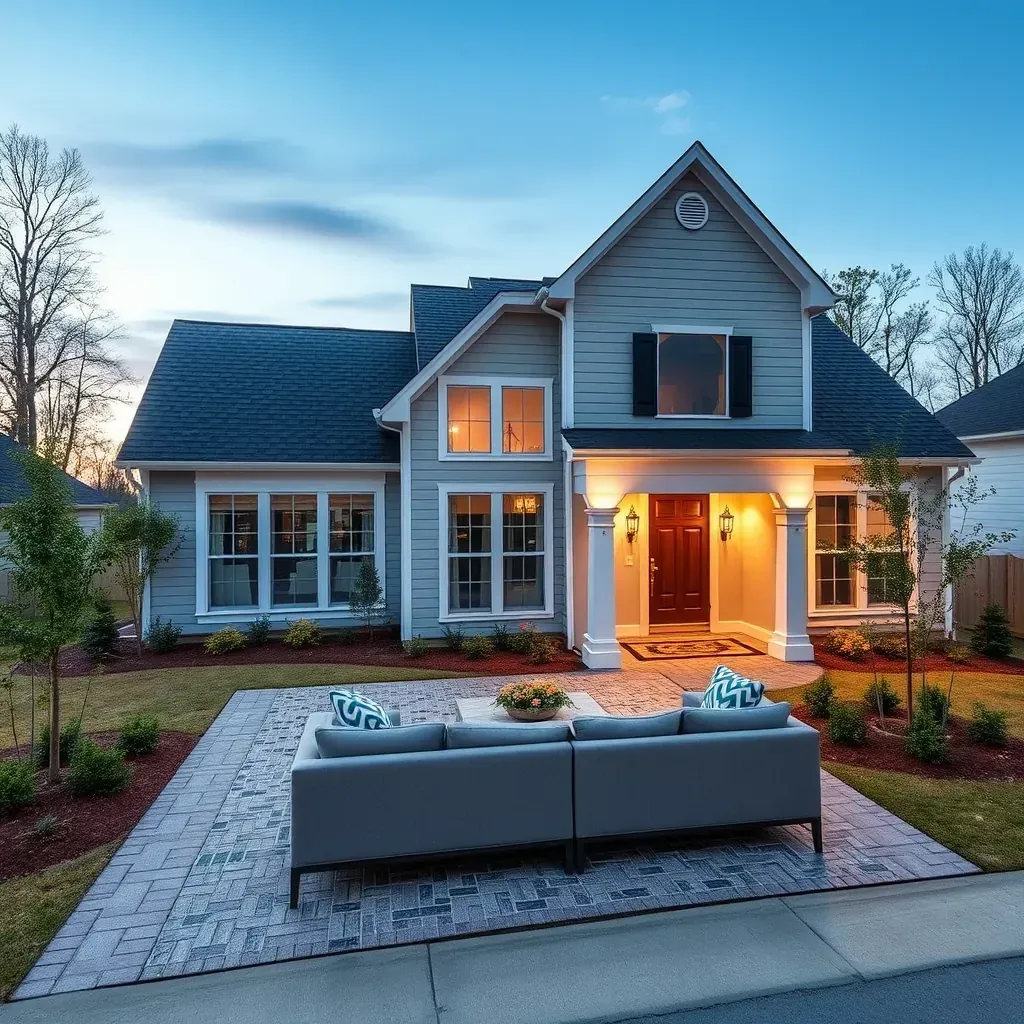 Beautiful renovated home in Knightdale, NC with modern siding, energy-efficient windows, landscaped yard, and welcoming porch.