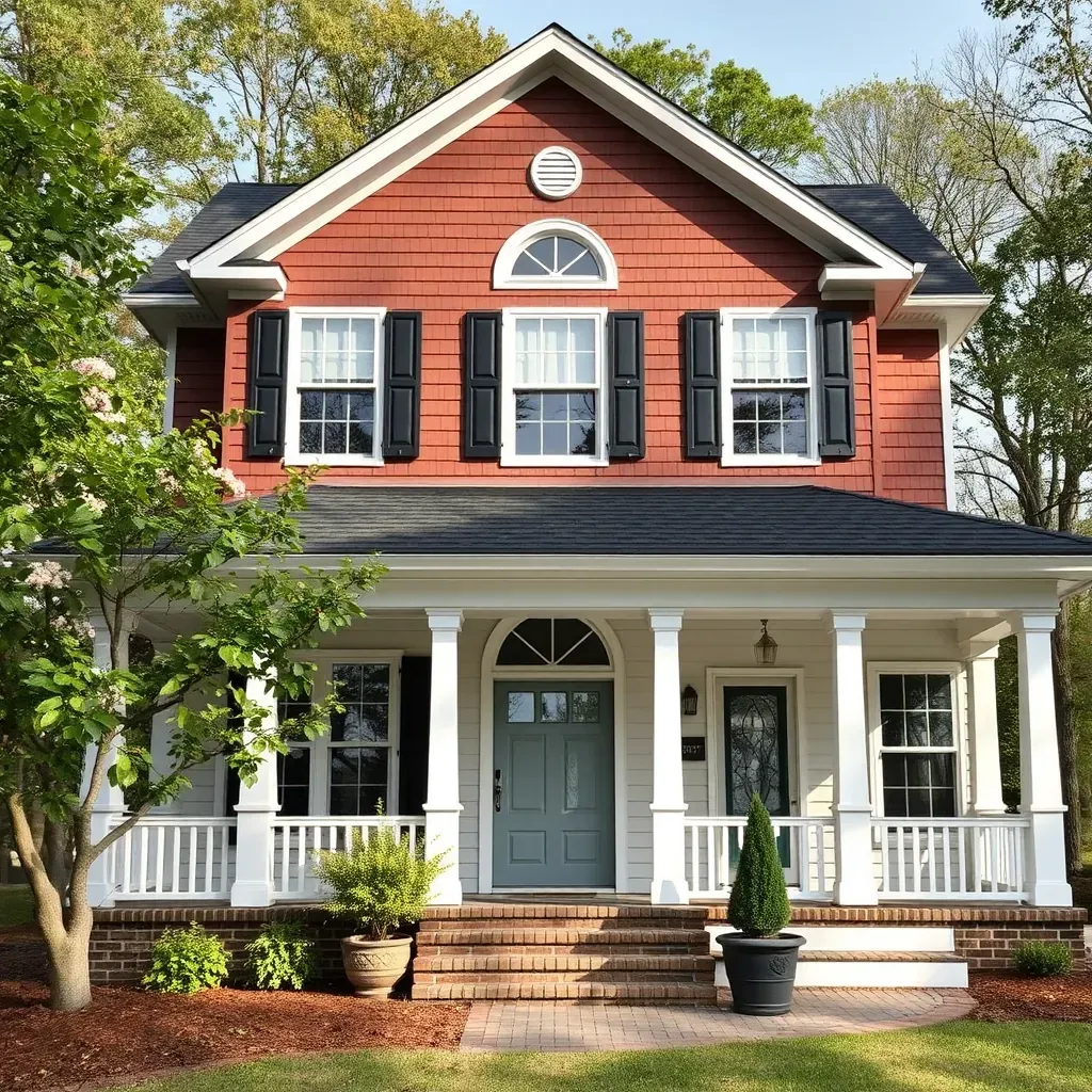 Restoration of a historic Southern-style home in Hillsborough, NC, showing renovation, fresh paint, new windows, and green landscape.