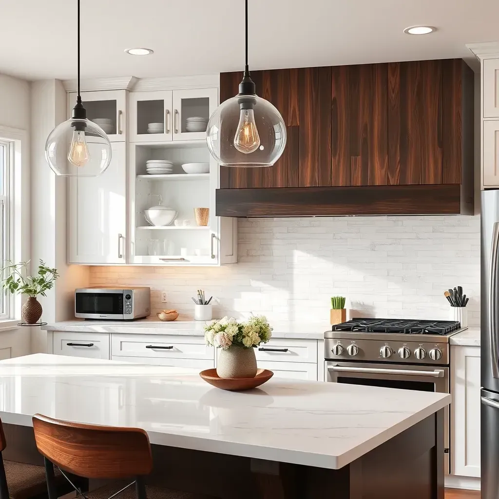 A modern Raleigh kitchen featuring sleek cabinets, granite countertops, stainless steel appliances, and stylish lighting.