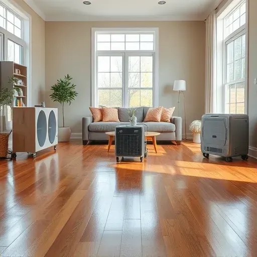 Restored living room in Garner, NC, with water damage repairs, clean furniture, moisture tools, and natural light.