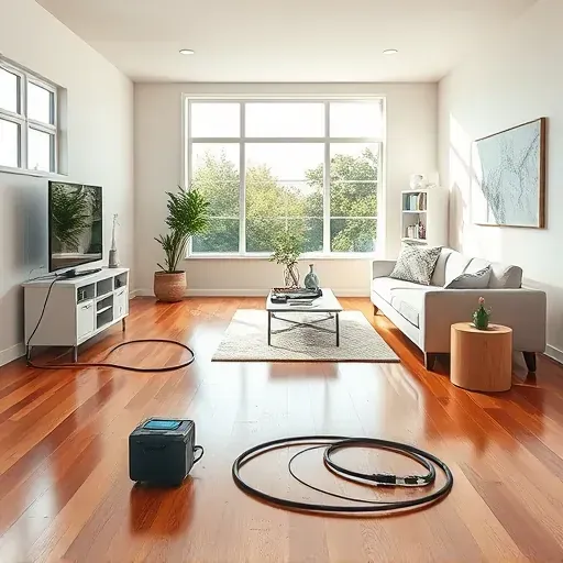 Restored living room in Clayton, NC with polished hardwood, repaired walls, clean furniture, and natural light showing water damage repair.