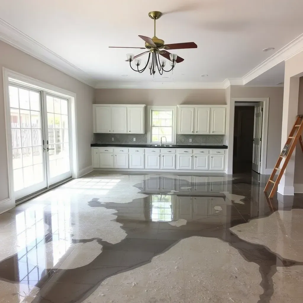 Water damage restoration in Spring Hope, NC: damaged drywall, fans, dehumidifiers, tools, and containment measures.