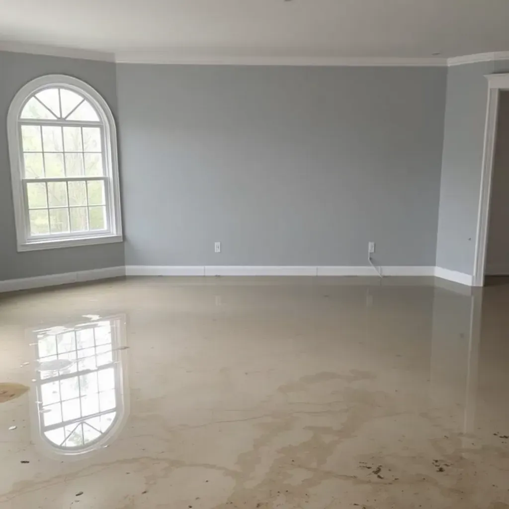 Water damage restoration in Selma, NC: water extraction equipment, drying fans, wet floors, and humidity tools in a home.