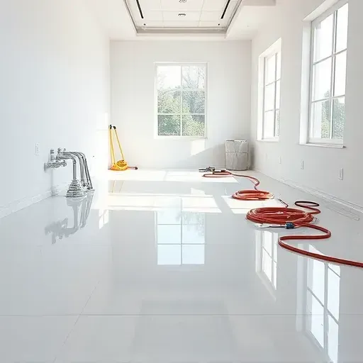 Pristine restored Angier, NC interior after water damage, featuring clean floors, smooth painted walls, and organized repair tools.