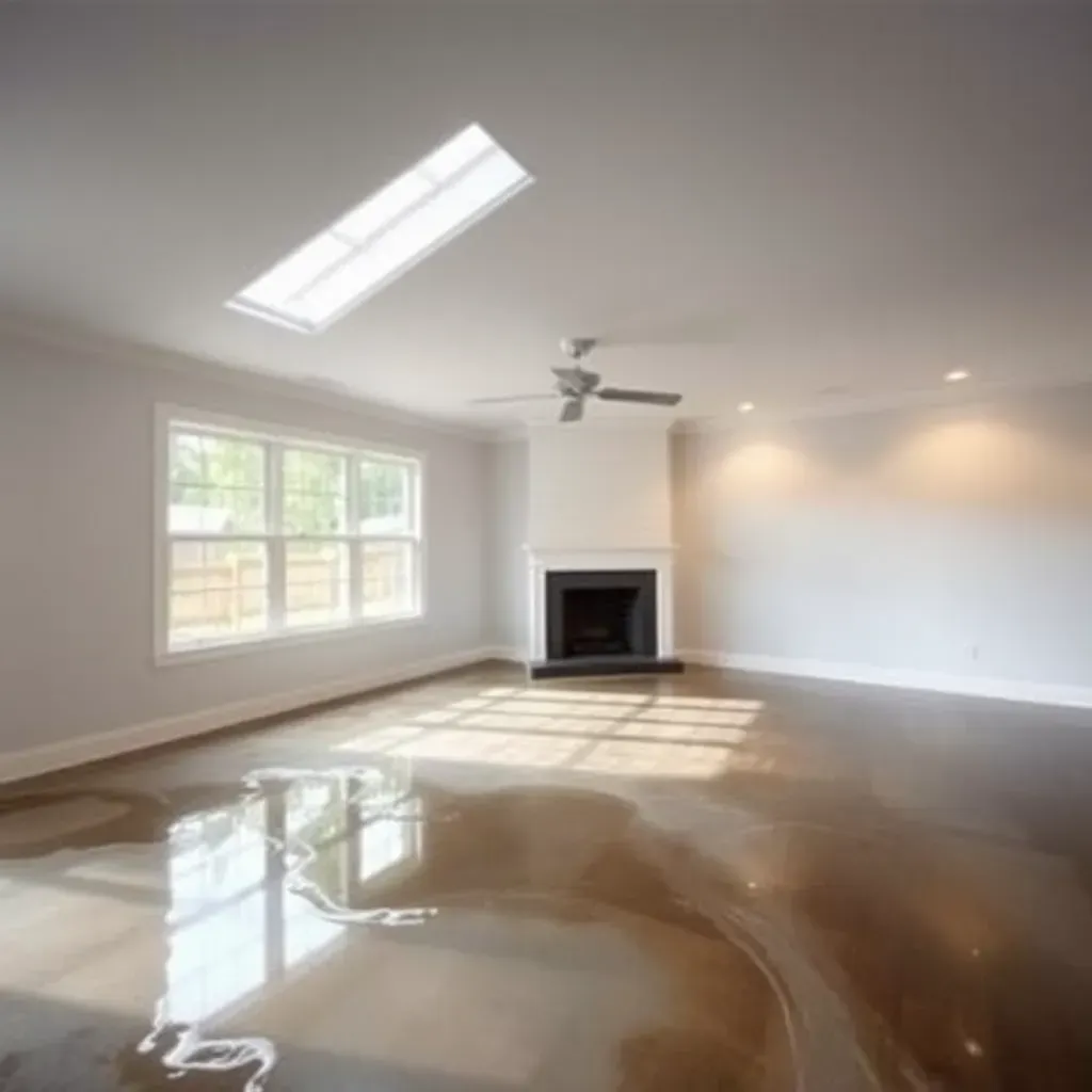 Water damage restoration in Chapel Hill, NC: damaged hardwood floors, water stains, dehumidifiers, fans, and moisture monitoring.