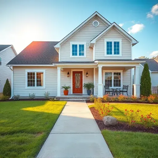 Renovated Morrisville home exterior with modern design, lush yard, landscaped flowers, and stylish porch under clear blue sky.