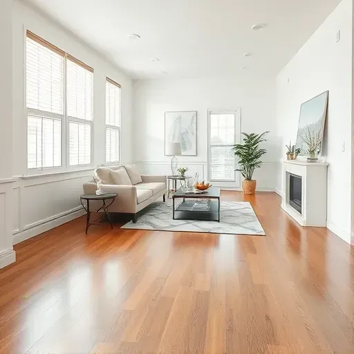 Restored living room in Spring Hope, NC, showing water damage repair, clean hardwood floors, white walls, and natural light.