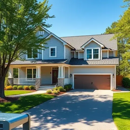 Renovated Hillsborough home with vibrant paint, modern details, lush landscaping, and a welcoming porch under clear skies.