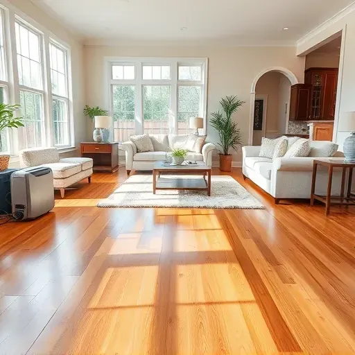Restored Clayton, NC living room showing clean hardwood floors, fresh paint, and seamless water damage repair.