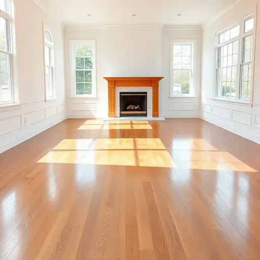Restored Middlesex, NC living room with polished hardwood, neutral walls, and sparkling fireplace after water damage repair.