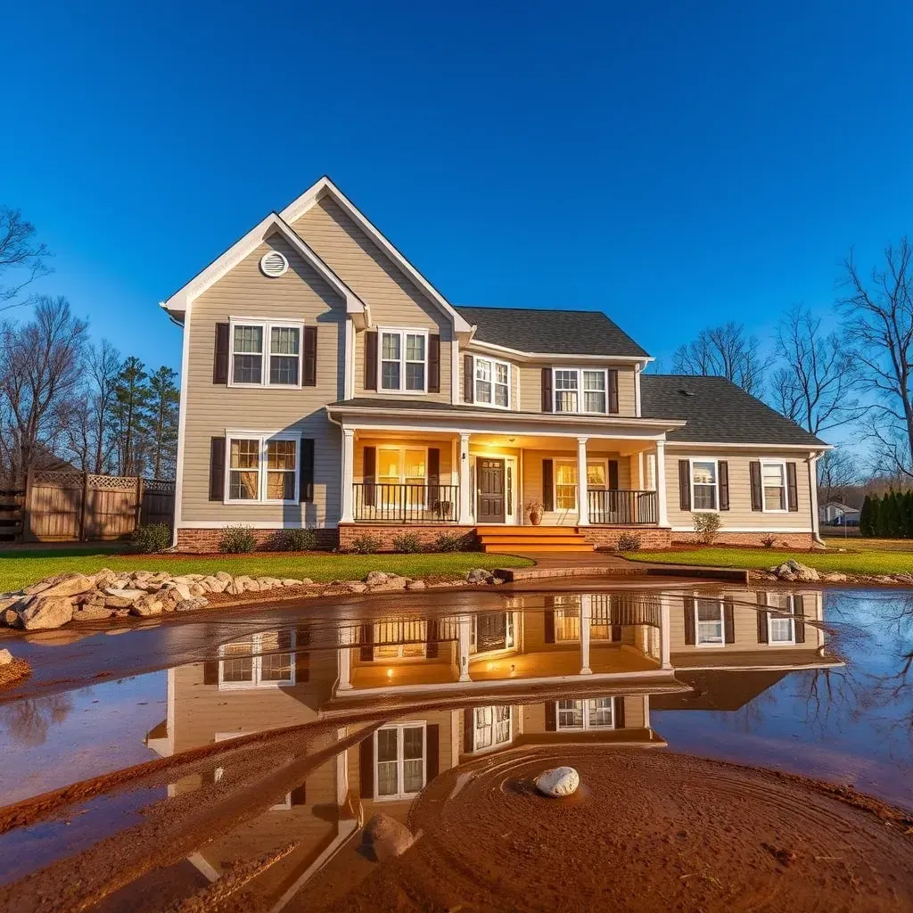Water damage restoration in Holly Springs, NC: wet floors, drying equipment, plastic coverings, and organized cleanup efforts.