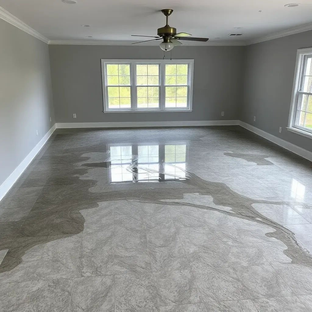 Water damage restoration in Franklinton, NC: spotless basement with new tiles, drying equipment, restored walls, and clear natural light.