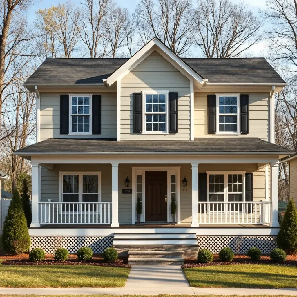 Charming Angier, NC home undergoing restoration with fresh paint, construction materials, tools, scaffolding, and lush landscaping.