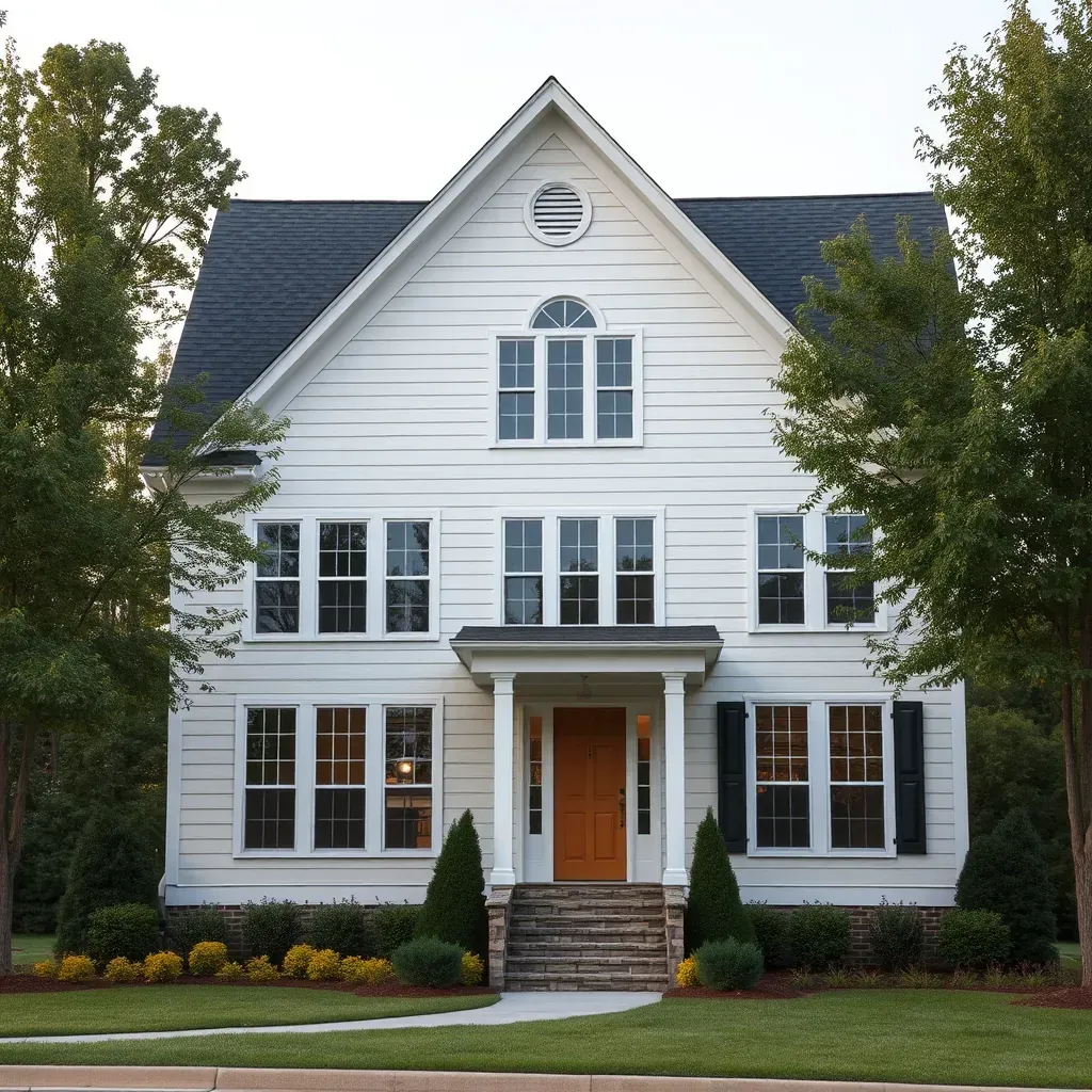 Renovated Holly Springs home with modern siding, large windows, landscaped yard, new porch, and fresh exterior details.