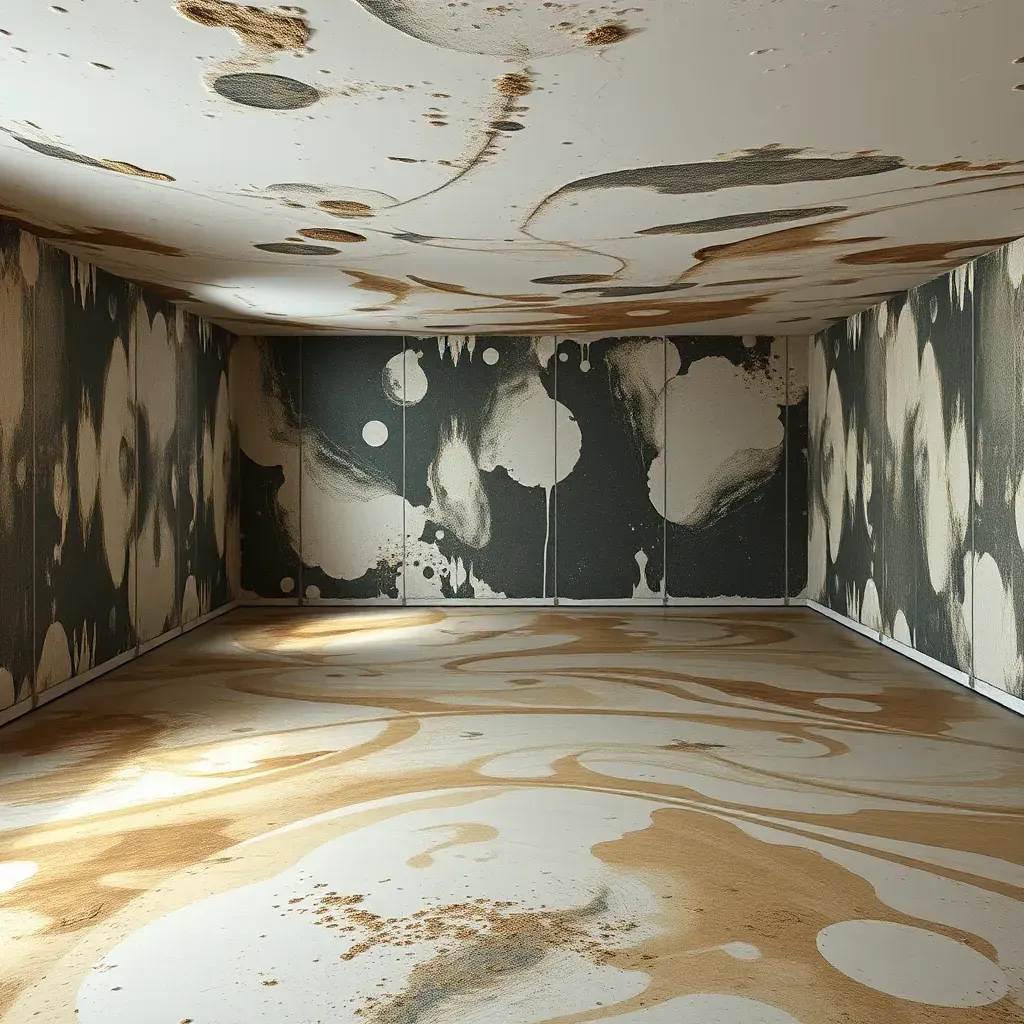 High-res image of Raleigh home basement showing mold remediation with HEPA air scrubbers, dehumidifiers, plastic containment, and cleaning tools.