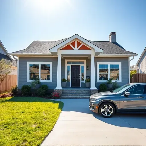 Recently renovated modern home in Benson, NC with vibrant paint, landscaped yard, new porch, and contemporary outdoor decor.
