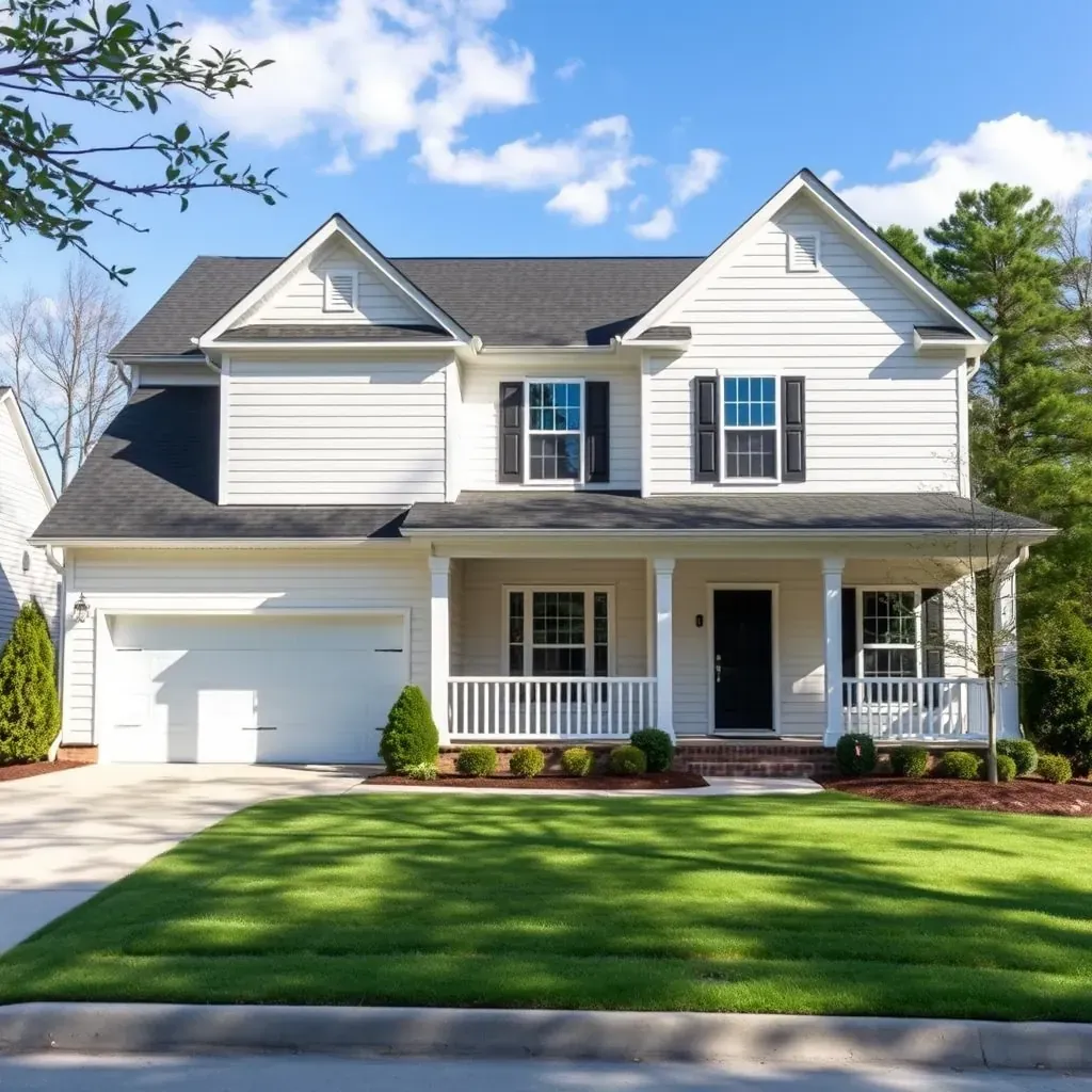 Beautiful renovated home in Holly Springs, NC with fresh paint, landscaped yard, and ongoing restoration tools.