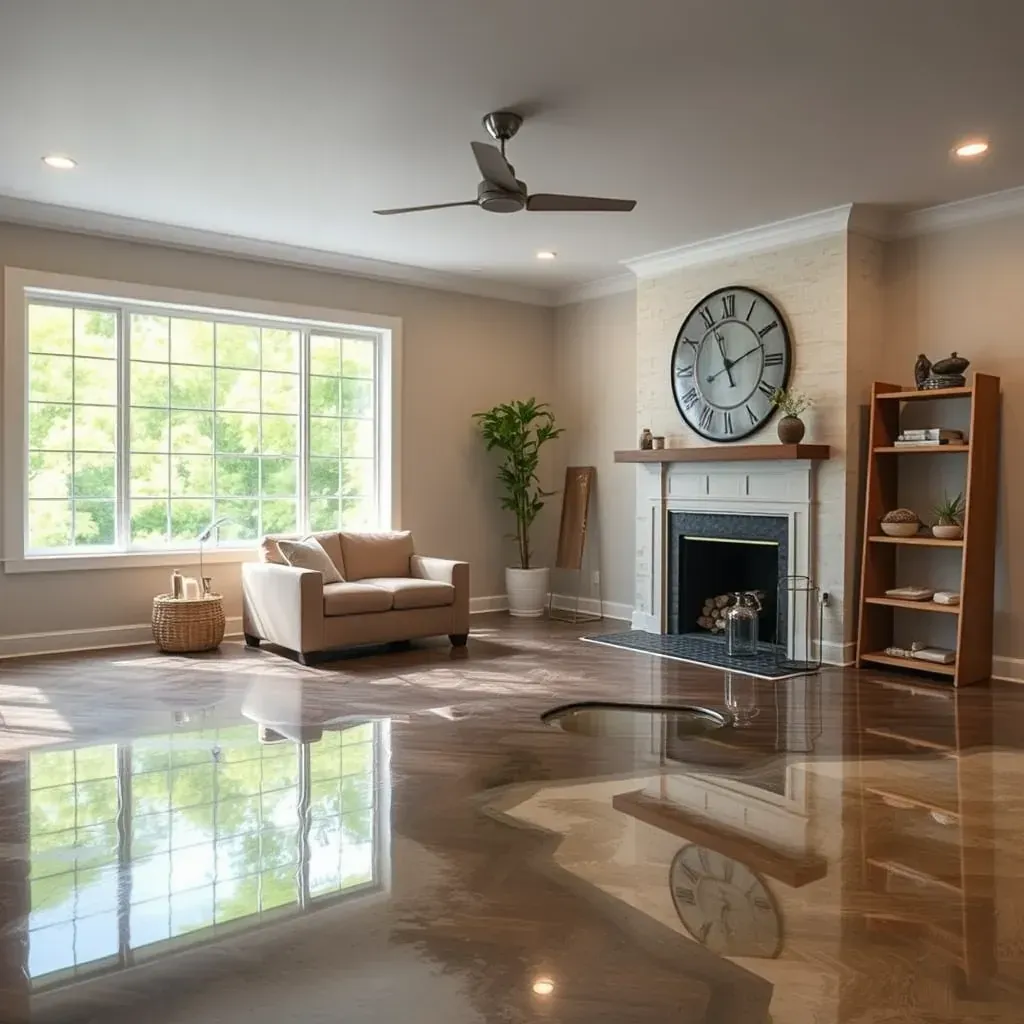 Water damage restoration in Morrisville, NC featuring damaged floors, drying equipment, and repair efforts inside a home.