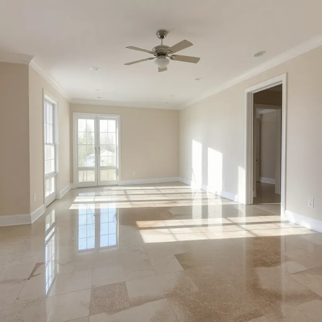 Water damage restoration in Wendell, NC: wet floors, peeling drywall, dehumidifiers, fans, and tools in a damaged home.