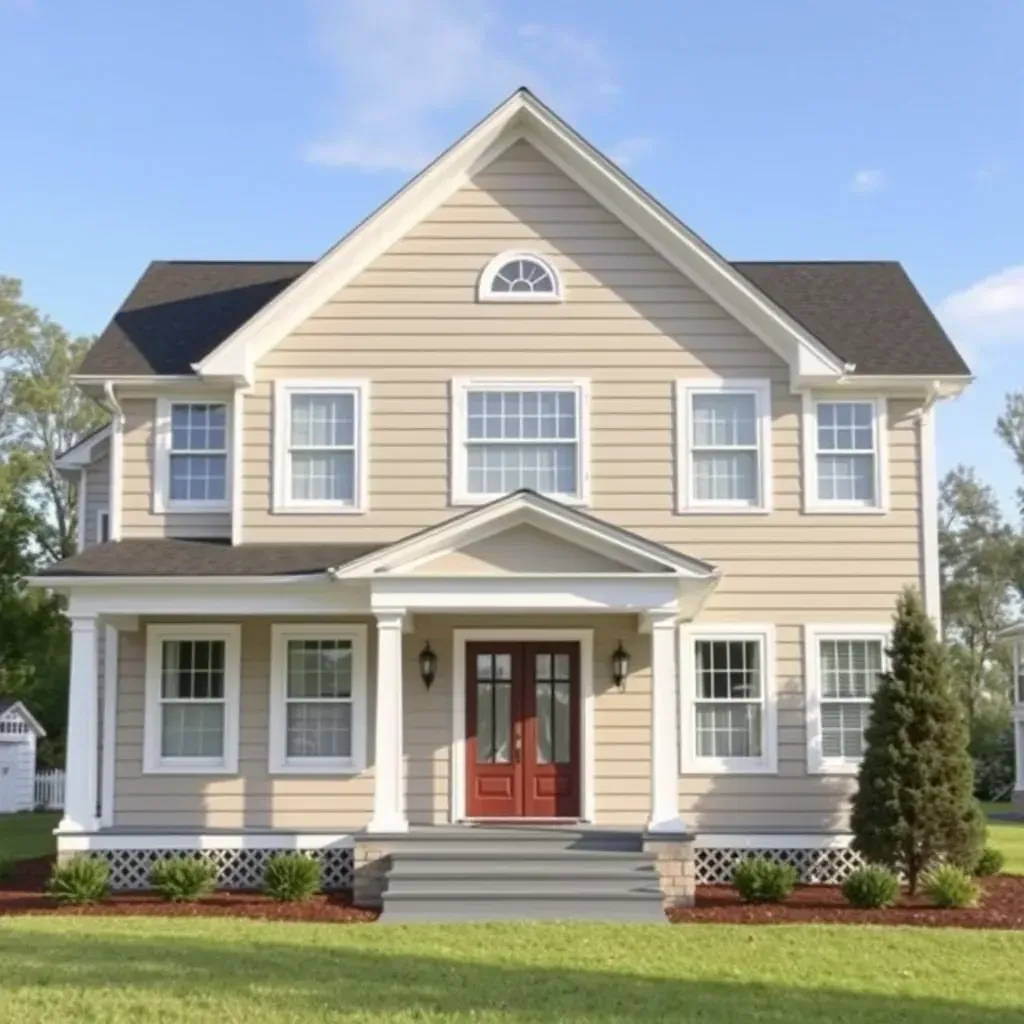 Beautiful renovated home in Coats, NC with vibrant siding, new windows, lush landscaping, and inviting front porch.